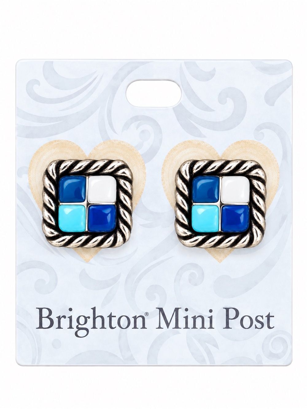 Brighton Cabana Blue/White Mosaic Mini Post Stud Earrings NWT Square/Diamond - Picture 3 of 6